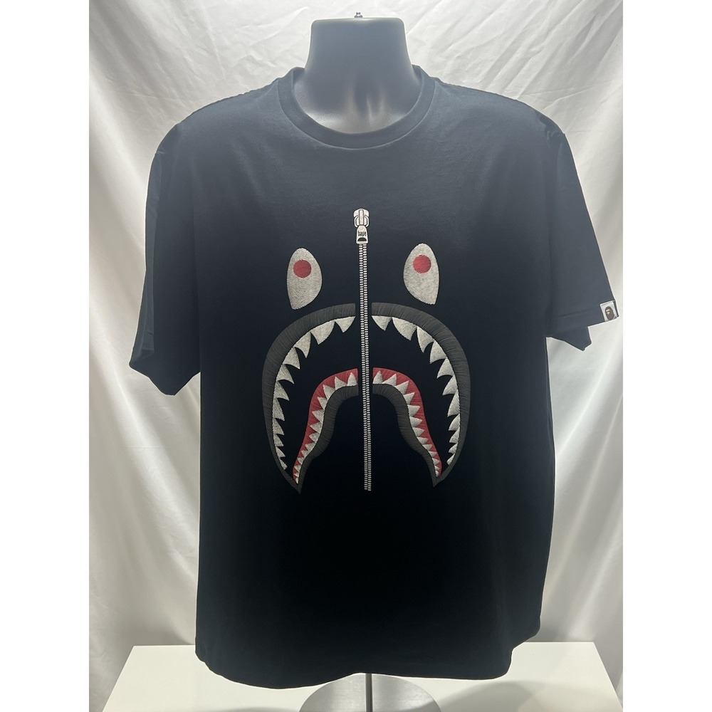 A Bathing Ape Bape T Shirt Logo Crystal Zipper Embroidered Design Black XXL rare